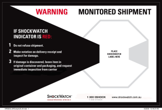 ShockWatch følgeetikett - leveres av Elcon Broker