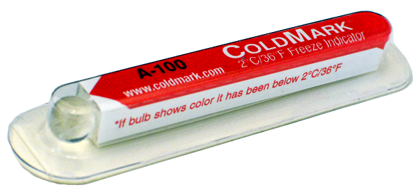  ColdMark temperaturindikator fra Elcon Broker - viser om forsendelsen er fryst. 